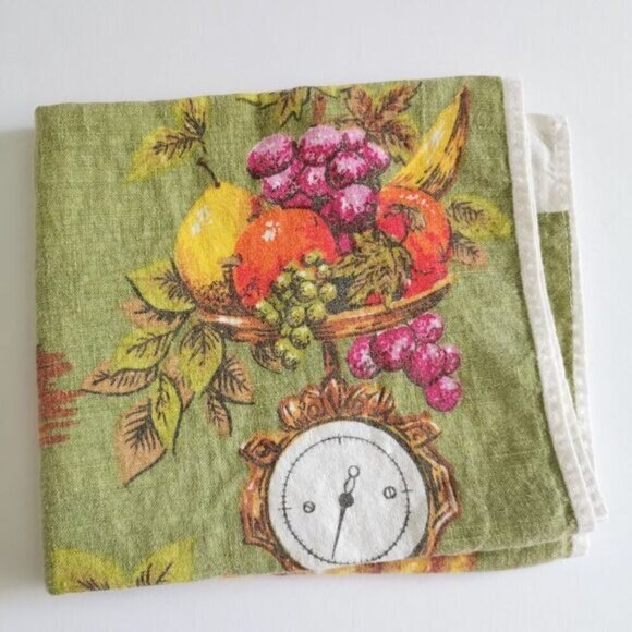 Vintage Fruit Basket Linen Tea Towel, Mid Century Kitchen Decor - Picture 1 of 10